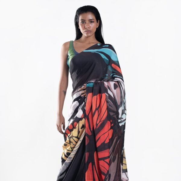 Clubtail digital printed pure satin saree