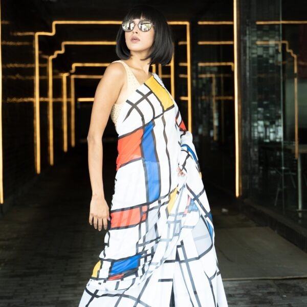 Multicolor stow digital printed pure crepe saree