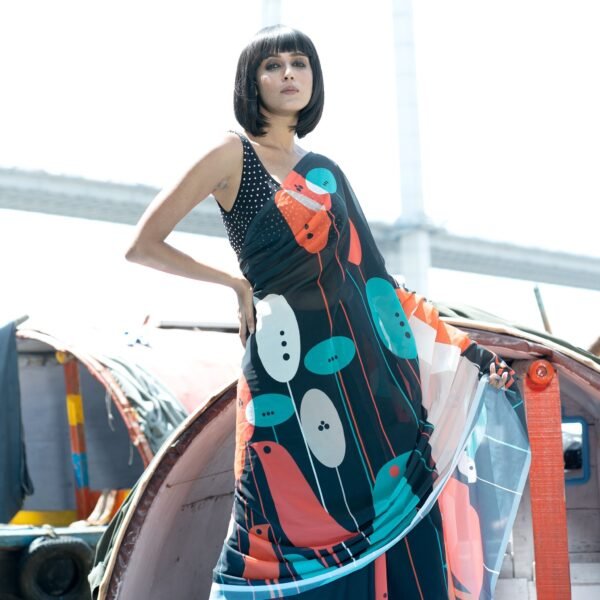 Sanctuary digital printed satin georgette saree