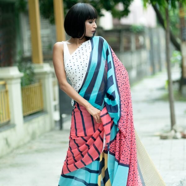 Feint digital printed satin georgette saree