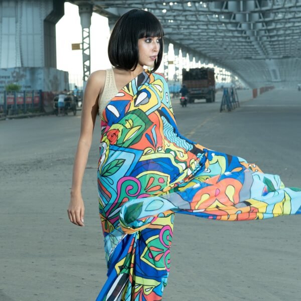 Gilly digital printed satin georgette saree