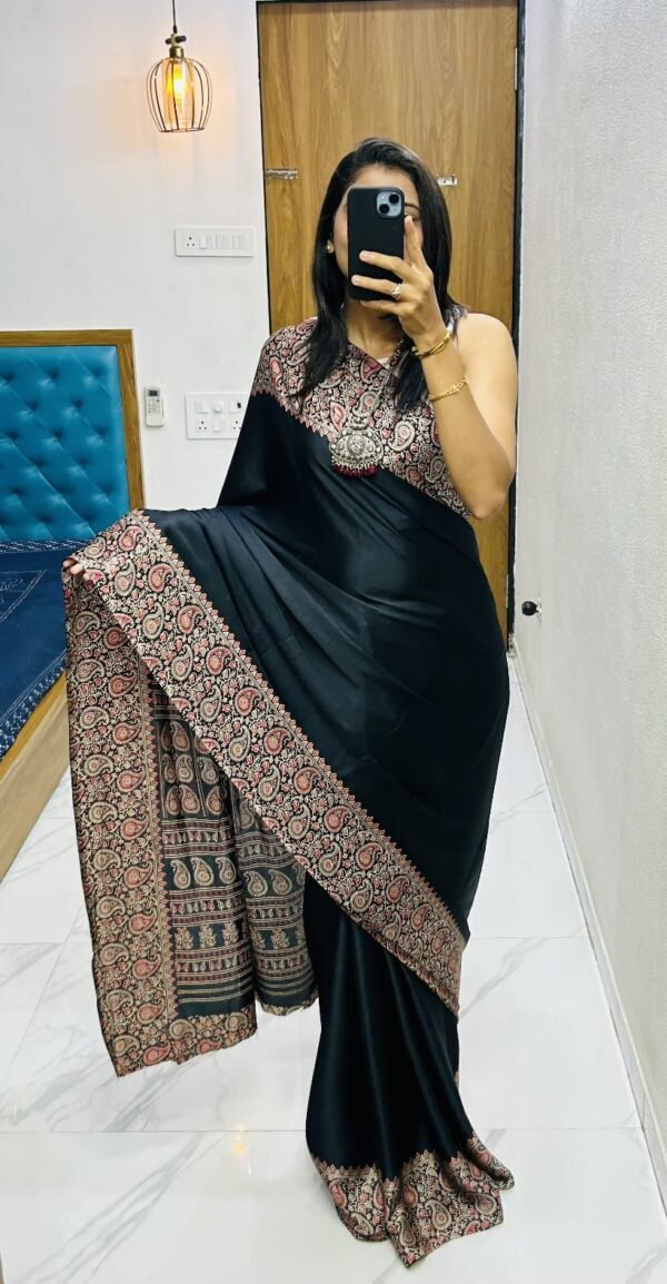 PREMIUM BLACK GAJI SILK AJRAKH SAREE